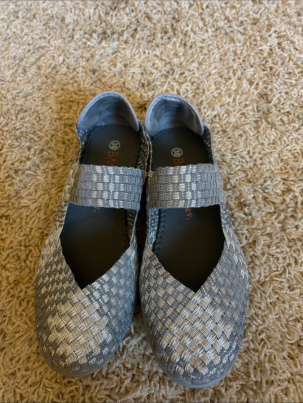 bernie mev. Metallic Silver Woven Mary Jane Flats